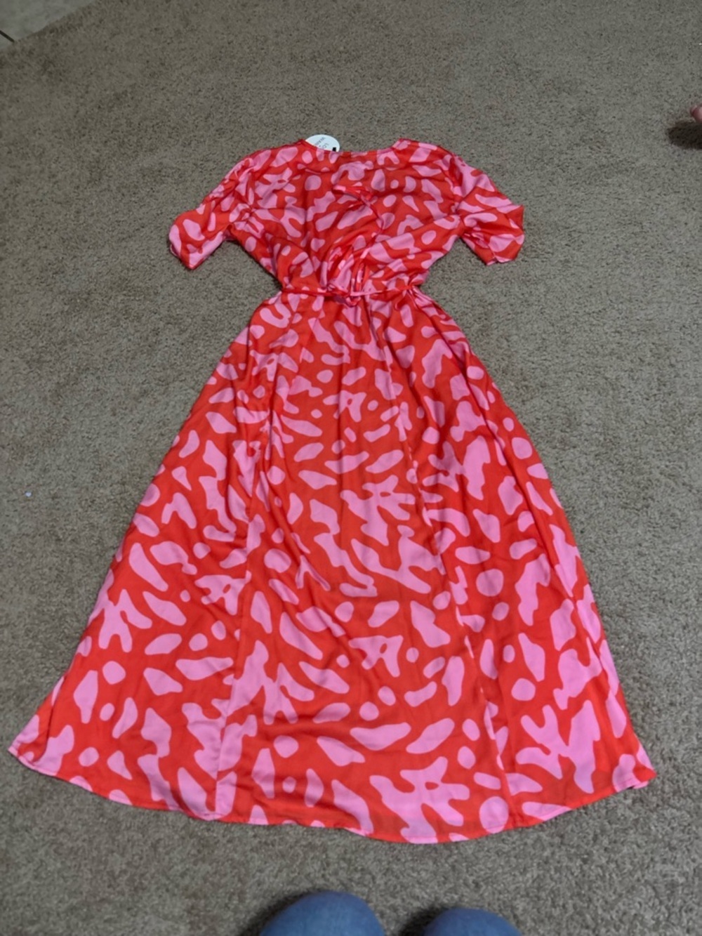 Lost + Wander Coral and Pink Wrap Midi Dress Size Large - Picture 6 of 7